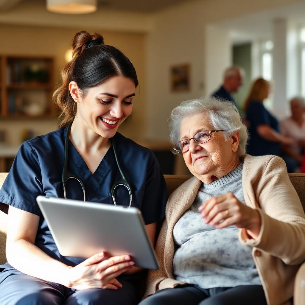 IHcPro caregiver reviewing care plan with a resident