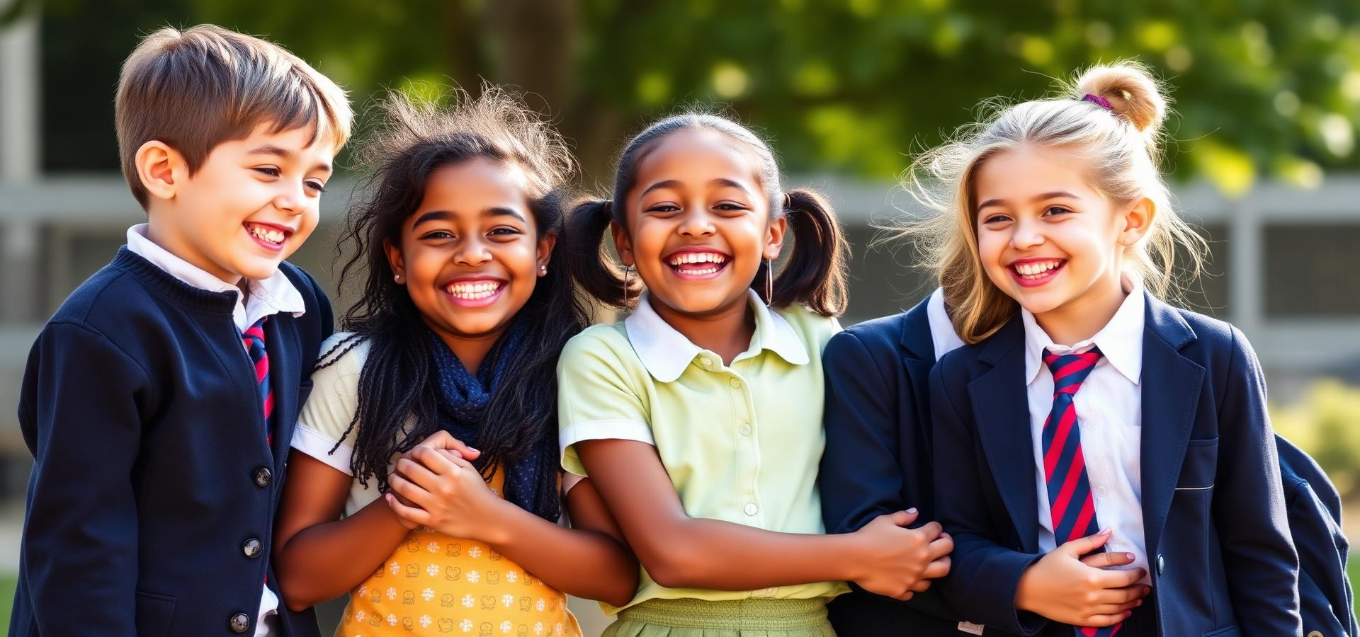 Happy children laughing together outdoors