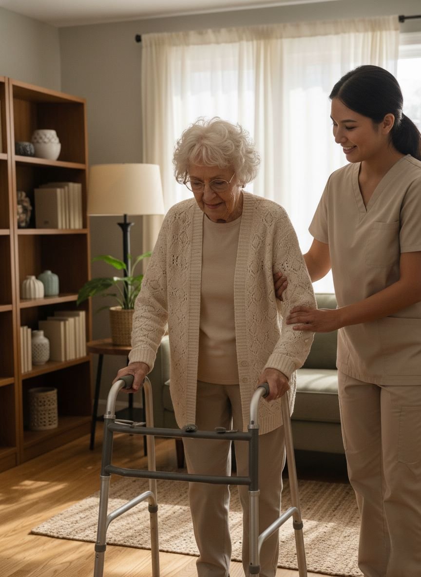 Caregiver supporting a senior client at home